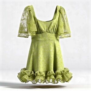 Lovers + Friends ‘Ayleen’ Floral Mini Dress Key Lime SZ Small Lace Overlay
